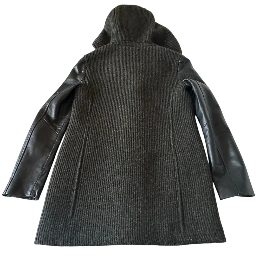 SOIA & KYO MIXED MATERIAL LEATHER AND WOOL HOODED JACKET SIZE SMALL